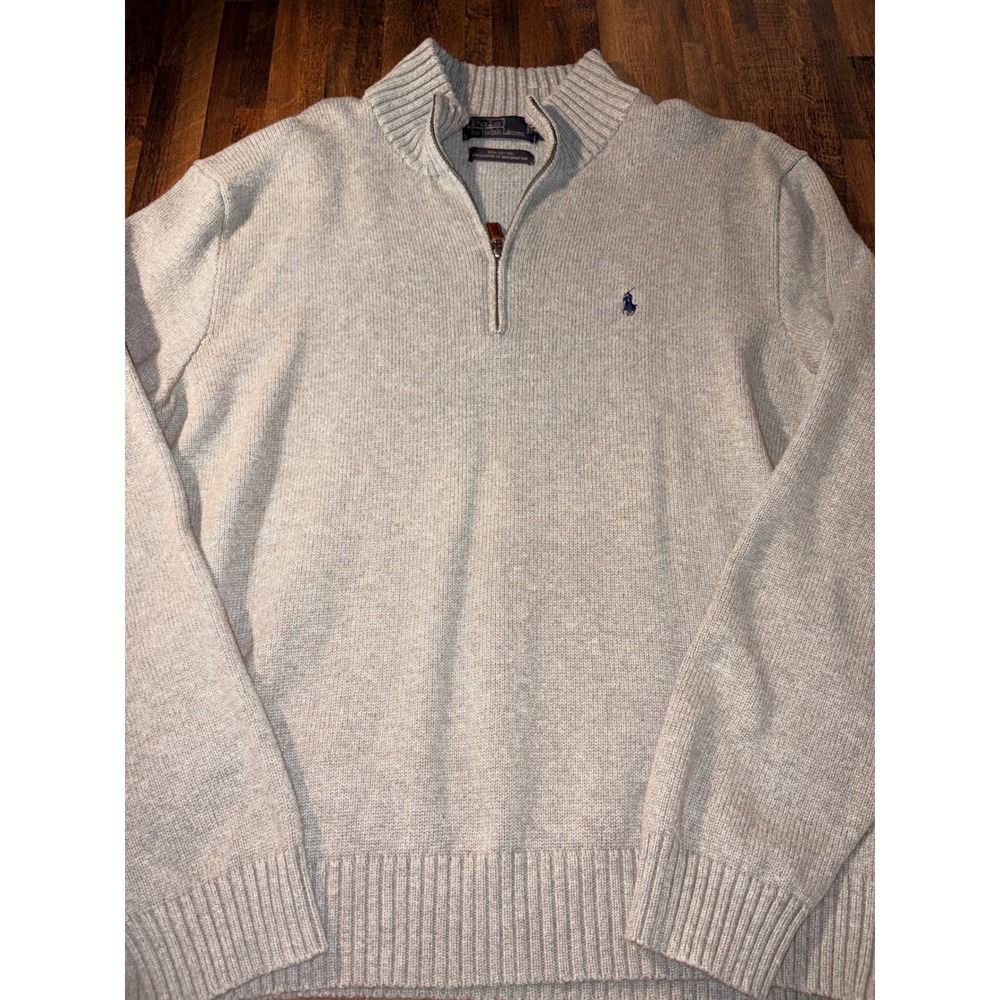 Polo Ralph Lauren Mens XL Grey 1/4 Zip Cotton Knit Pullover Sweater Pony Logo